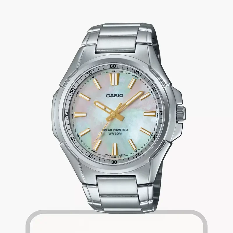 Casio Enticer Solar powered White Marble Men's Watch | MTP-RS100S-7AV